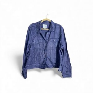 Tommy Bahama XL Indigo Cottagecore  Fringe Waxed Linen Blue Navy Jacket